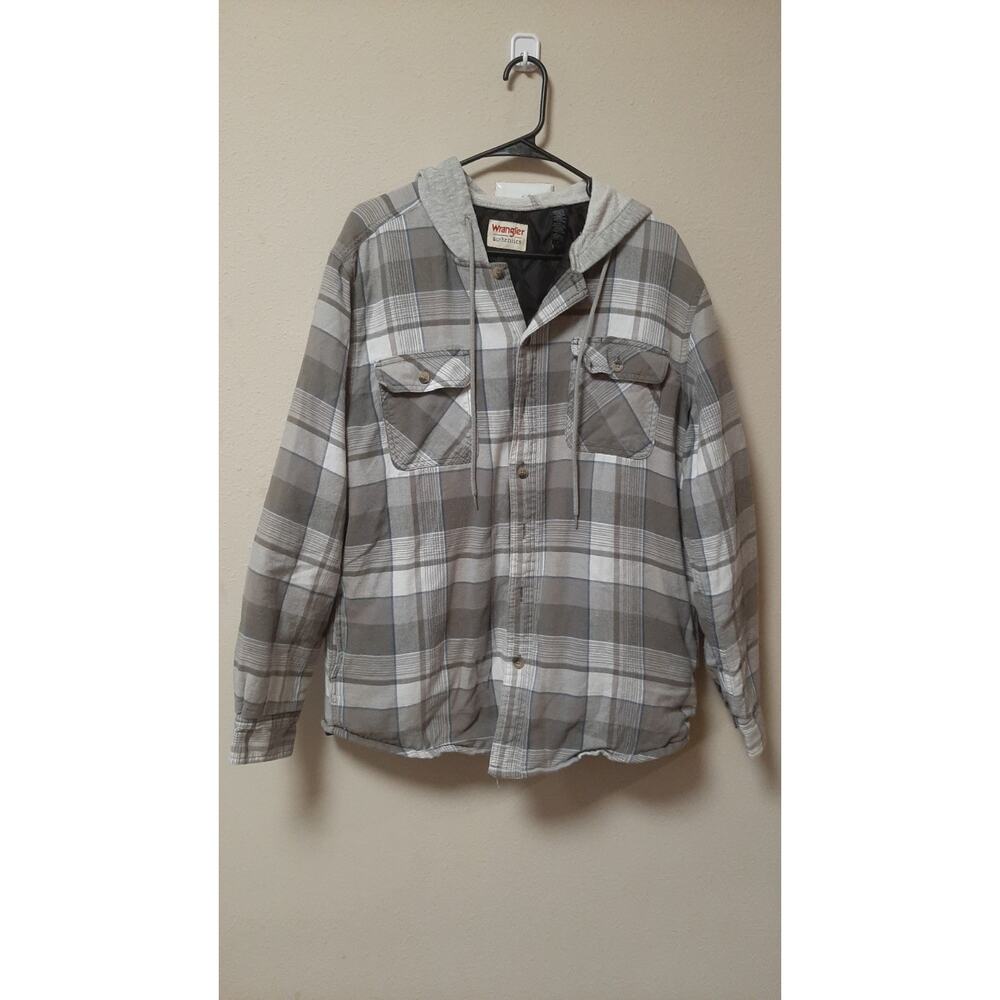 Wrangler Authentics Quilted Line Hooded Plaid Shirt Jacket